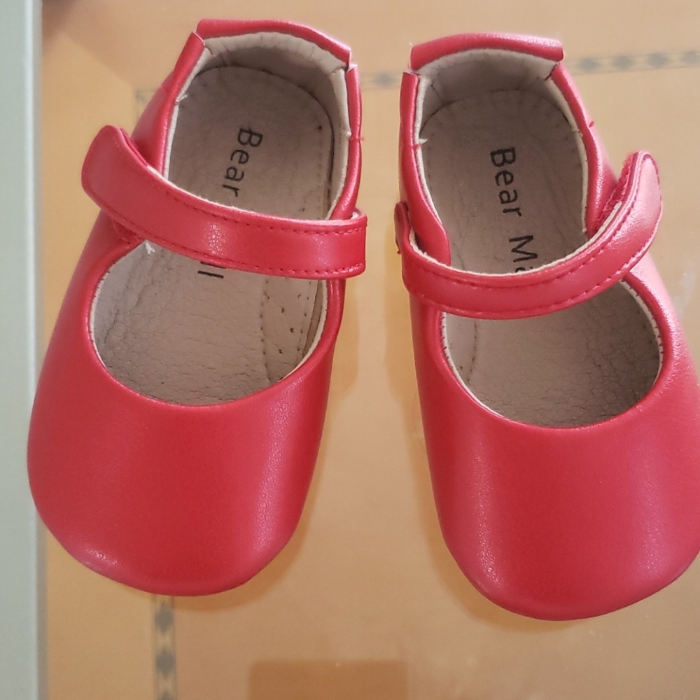 Red leather baby shoes velcro strap